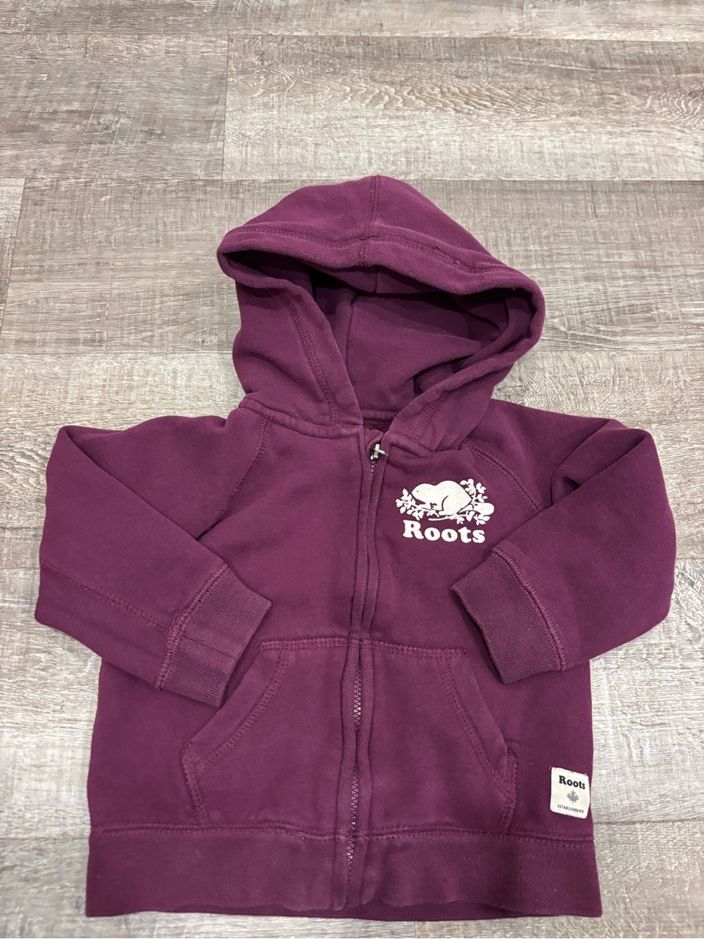 Roots Kids Plum Zip Hoodie with White Logo